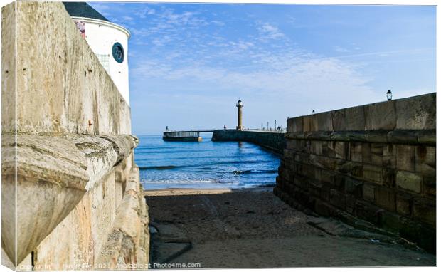 Whitby Beach and Pier. Yorkshire Canvas Print by Ian Miller