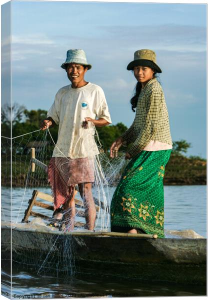 Couple Fishing on the Mekong River, Vietnam Canvas Print by Ian Miller