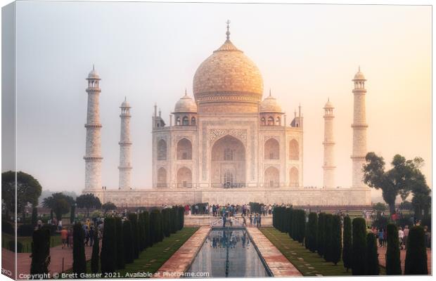 Taj Mahal Morning Mist Canvas Print by Brett Gasser