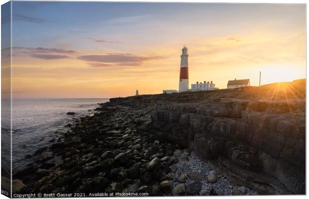 Portland Bill Lighthouse Sunset Canvas Print by Brett Gasser