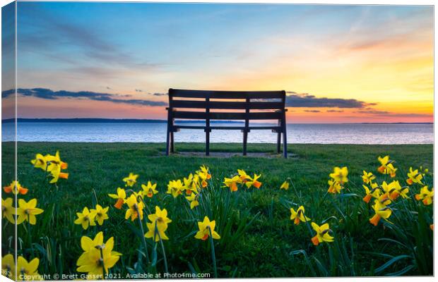 Sunset Bench Canvas Print by Brett Gasser