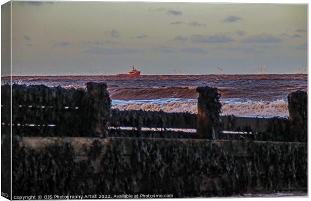 Support Vessel at Windfarm Canvas Print by GJS Photography Artist