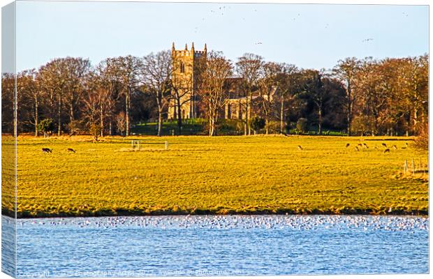 St Withburga's Church and Holkham Lake Canvas Print by GJS Photography Artist