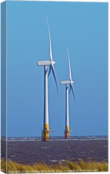 Wind Turbines in Choppy Seas Canvas Print by GJS Photography Artist
