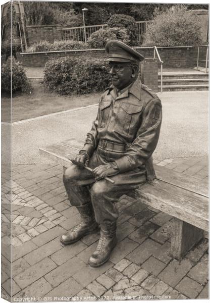 Captain Mainwaring Statue Sepia Canvas Print by GJS Photography Artist