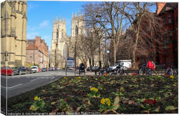 York Minster from the Flowerbed Canvas Print by GJS Photography Artist