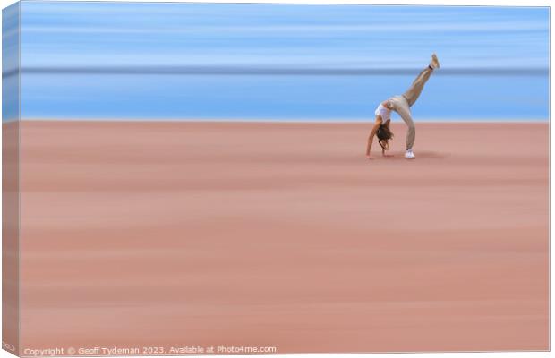 Beach Yoga Canvas Print by Geoff Tydeman