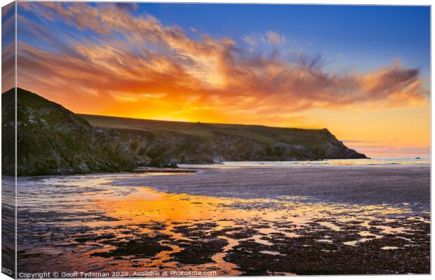 Sunset over Porth Joke Beach Canvas Print by Geoff Tydeman