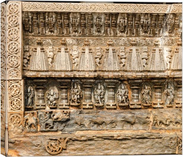 Intricate stone carvings at the Harihareshwara tem Canvas Print by Lucas D'Souza