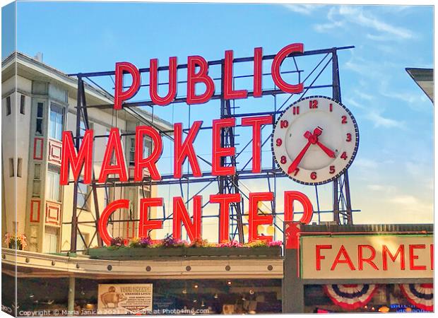 Pike Place Market Sign in Seattle Canvas Print by Maria Janicki