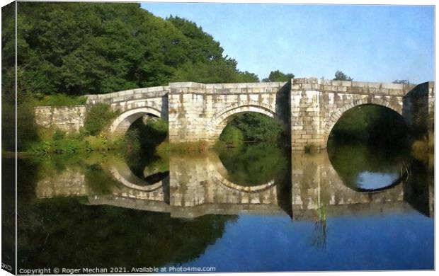 Stone Bridge Reflecting Tranquility Canvas Print by Roger Mechan