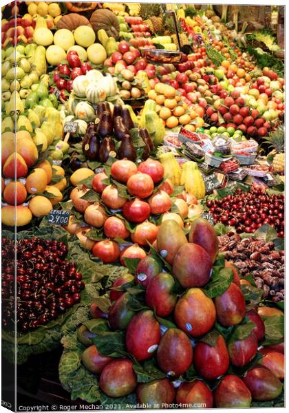 Bountiful Harvest on a Market Stall Canvas Print by Roger Mechan