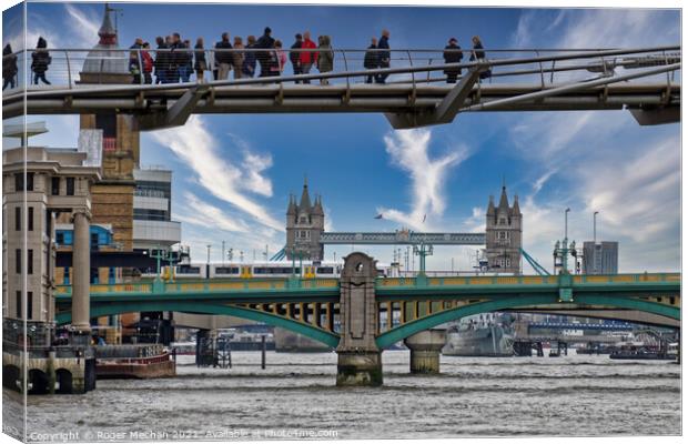 London's Iconic Triple Bridge View Canvas Print by Roger Mechan