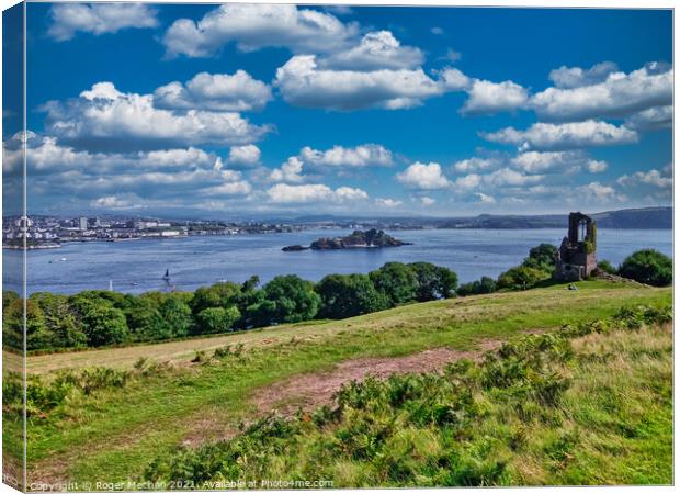 Drakes Island and Plymouth Sound  Canvas Print by Roger Mechan