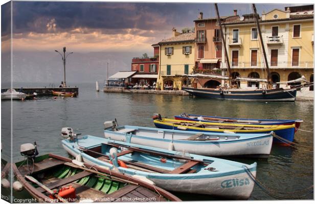 Serene Beauty: The Harbour at Malcesine Lake Garda Canvas Print by Roger Mechan
