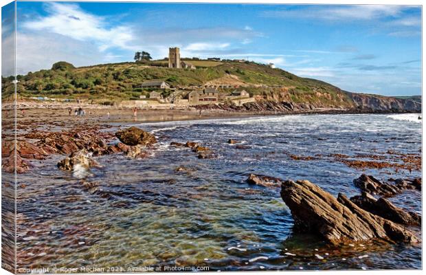 Serene View of Wembury Beach Canvas Print by Roger Mechan