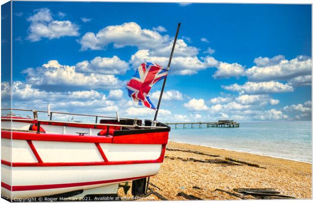 Union Jack Boat and Pier in Deal Canvas Print by Roger Mechan