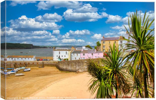 Colourful Terrace Overlooking Sandy Beach Canvas Print by Roger Mechan