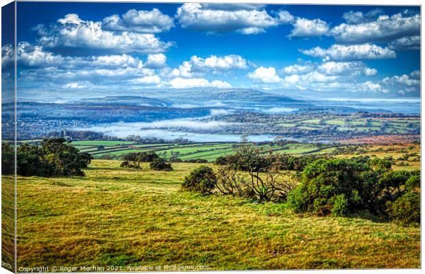 Misty Tamar Valley and Cornwall Canvas Print by Roger Mechan