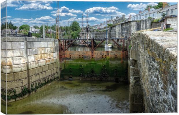 Tranquil Lock Gates of Charlestown Harbour Canvas Print by Roger Mechan
