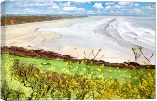 Serene Waves at Saunton Sands Canvas Print by Roger Mechan