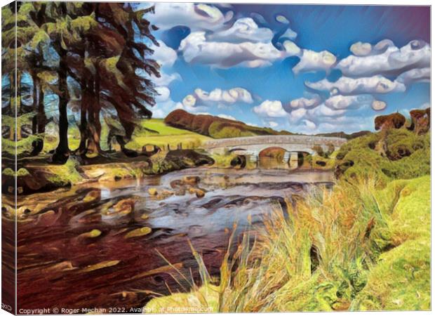 Serene Bridge over Dart River Canvas Print by Roger Mechan