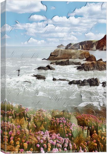 Thrift Flowers on the Rugged North Devon Coast Canvas Print by Roger Mechan