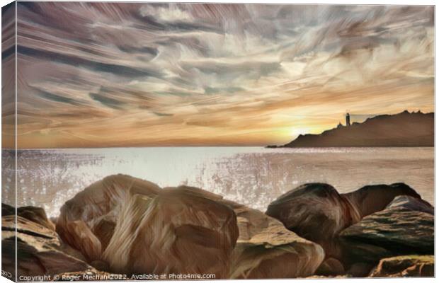 Lighthouse's Last Glow Canvas Print by Roger Mechan