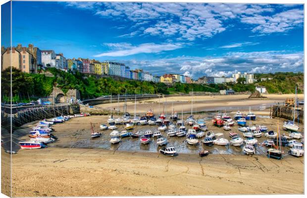 Colourful Tenby Harbour Canvas Print by Roger Mechan
