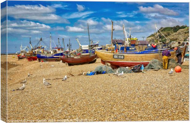 Serene Fishing Boats Canvas Print by Roger Mechan