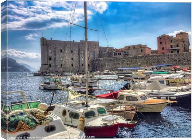 Dubrovnik's Ancient Wall and Harbour Canvas Print by Roger Mechan