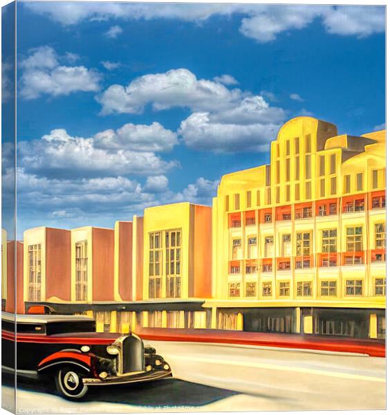 Art Deco Architecture Meets Classic American Car Canvas Print by Roger Mechan