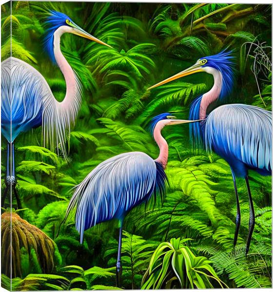 Trio of Exotic Herons Canvas Print by Roger Mechan