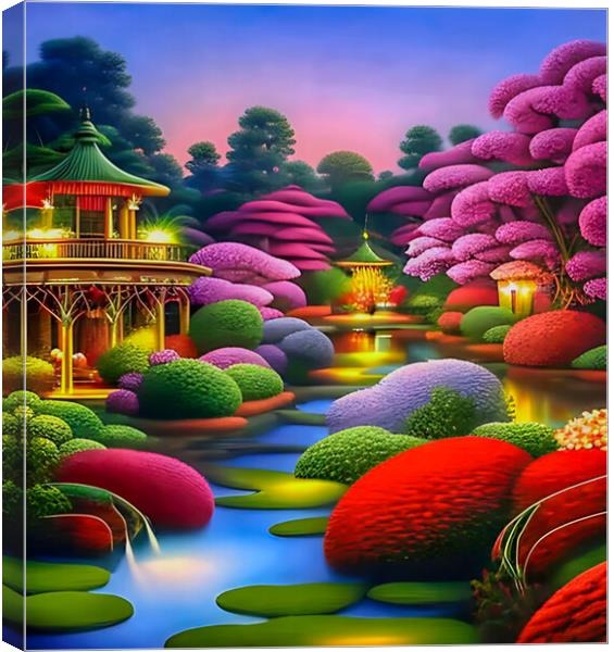 Serene Japanese Oasis Canvas Print by Roger Mechan
