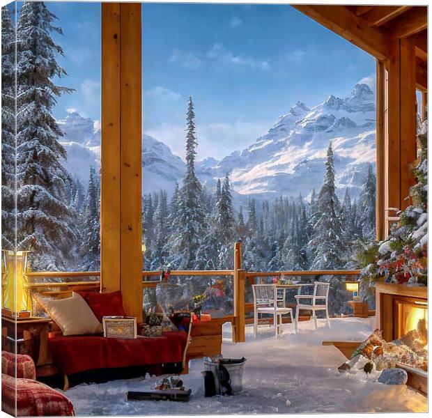 Snowy Peaks from Swiss Chalet Canvas Print by Roger Mechan