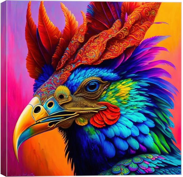 Rainbow Rooster Canvas Print by Roger Mechan