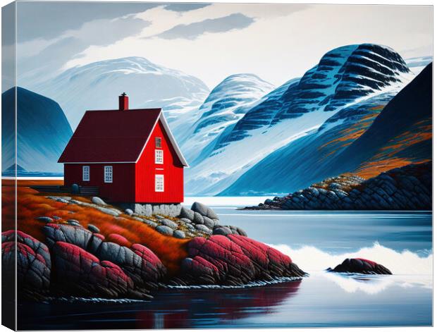 Fiordic Red Abode Canvas Print by Roger Mechan