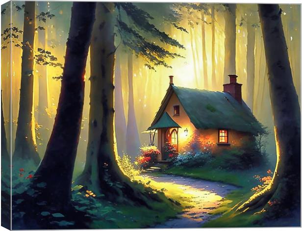 Enchanted Cottage in Woodland Canvas Print by Roger Mechan