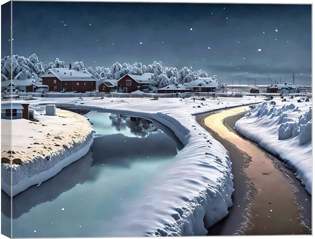 Arctic Village under a Starry Night Canvas Print by Roger Mechan