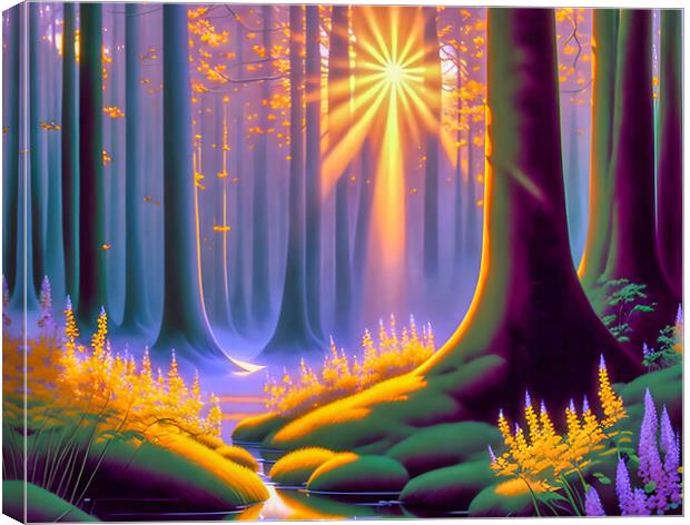 Enchanting Sunset Forest Canvas Print by Roger Mechan