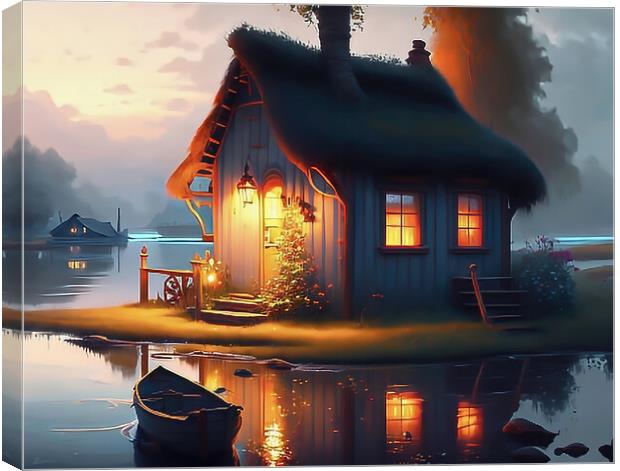 Serene Lakeside Cottage Canvas Print by Roger Mechan