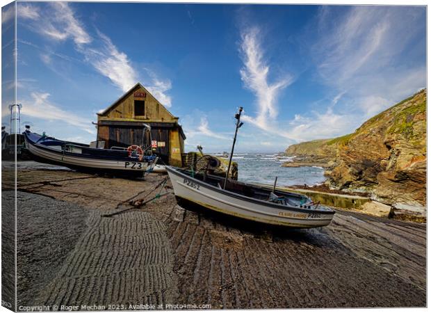 Small boats at the Lizard peninsula Cornwall  Canvas Print by Roger Mechan