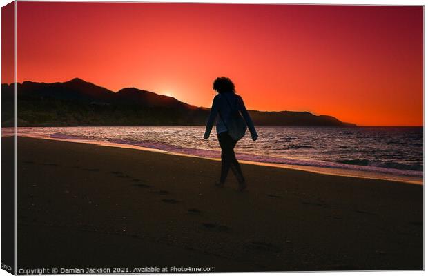 Sunrise Walker at Burrianna Playa Canvas Print by Damian Jackson