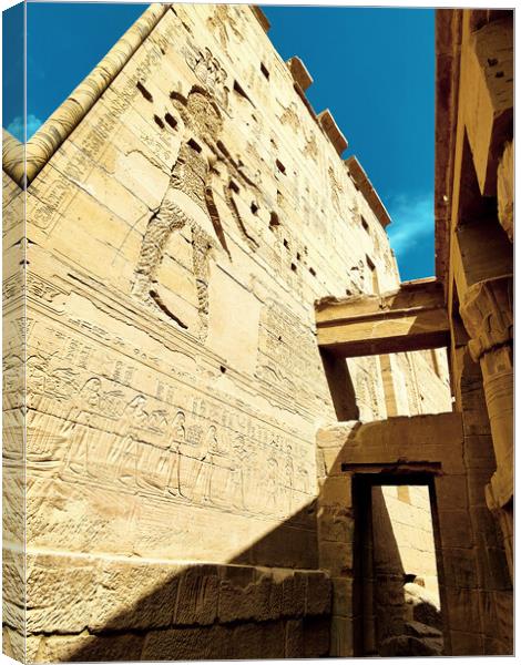Damaged Egyptian wall carvings at Philae ISIS temp Canvas Print by Adelaide Lin
