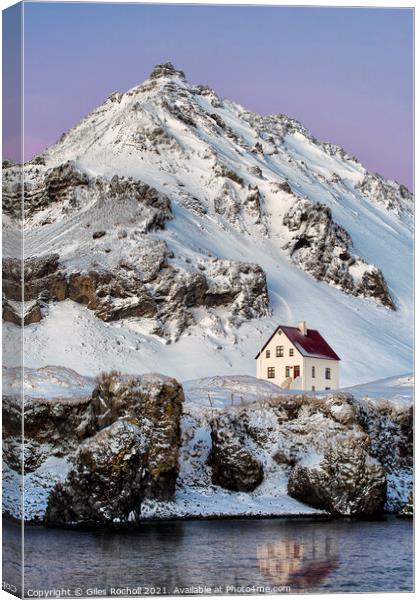 Pink sunrise Iceland snowy mountain Canvas Print by Giles Rocholl