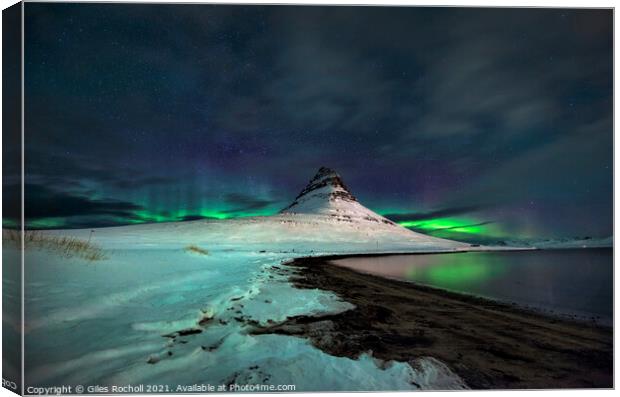 Northern lights over Kirkjufell Iceland Canvas Print by Giles Rocholl