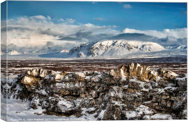 Snowy mountain Thingvellir Iceland Canvas Print by Giles Rocholl