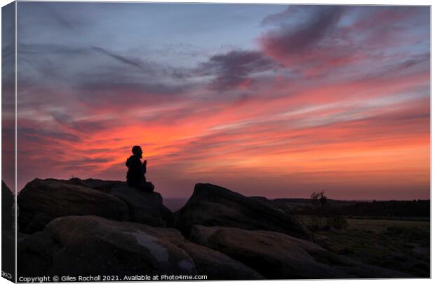 Monk meditating and sunrise Canvas Print by Giles Rocholl