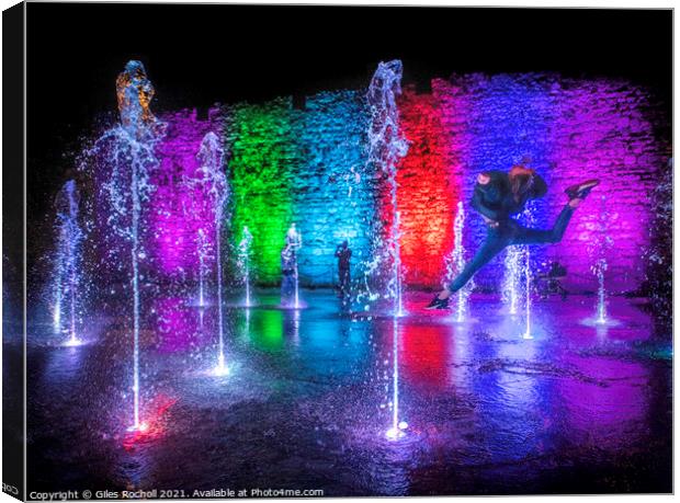 Illuminated fountains night Canvas Print by Giles Rocholl