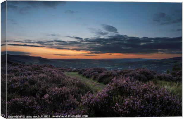 Sunset and heather Ilkley Moor Yorkshire Canvas Print by Giles Rocholl